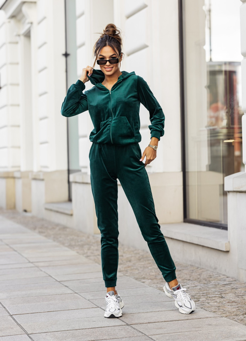 Dres welurowy komplet rozpinany butelkowa zieleń