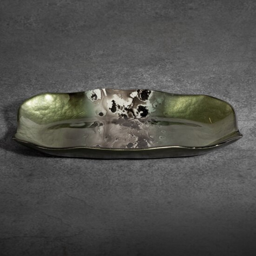 Patera owalna wycięte brzegi zielono-stalowa plamy cs/saba/patera/01 32x17x4