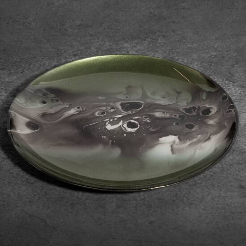 Talerz zielono-stalowy plamy cs/saba/patera/02 27x27x2