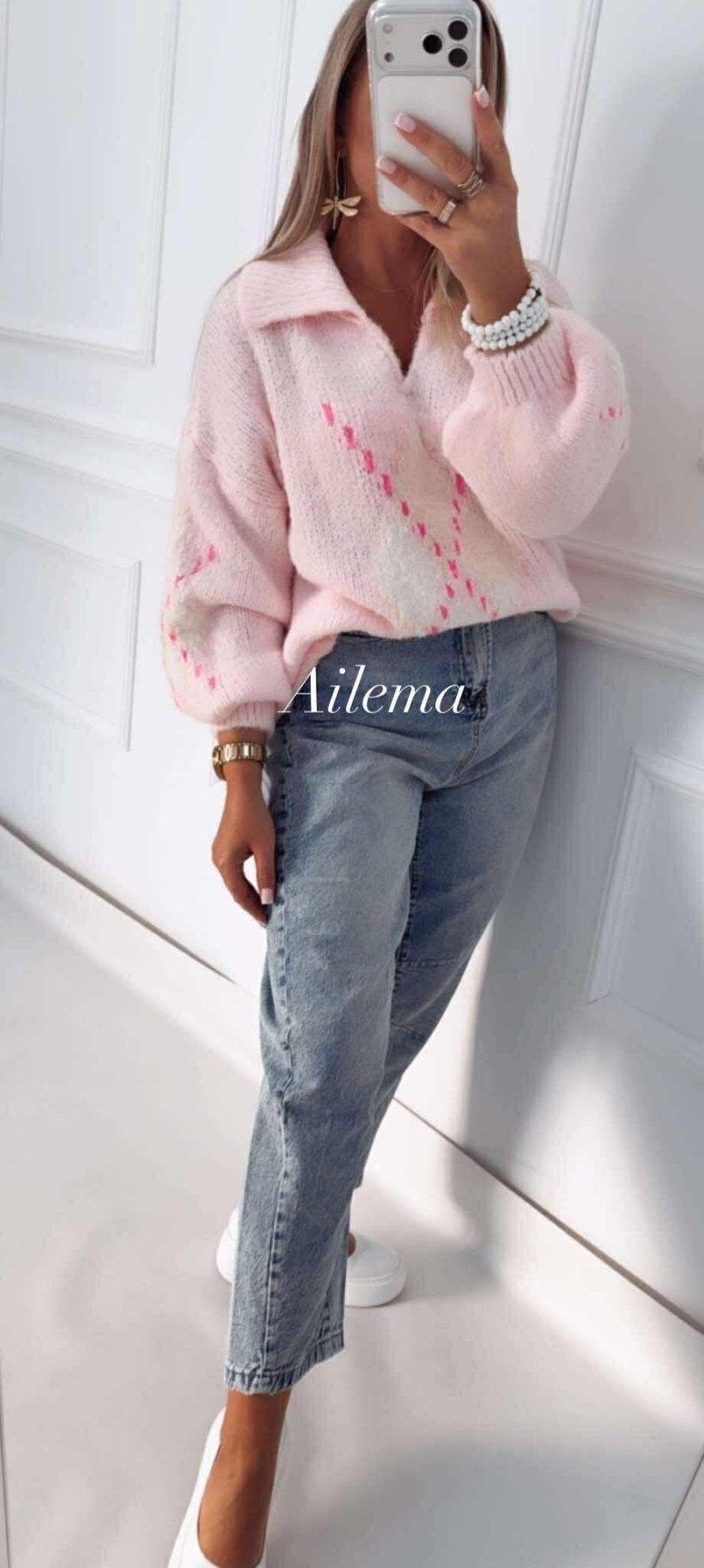 Jeansy M.Sara niebieskie Balloon z ozdobnym paskiem  BG1331-5 