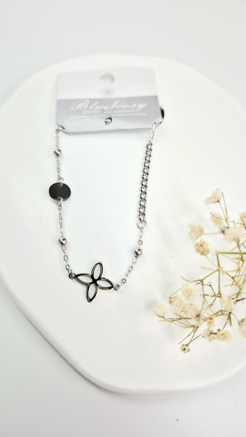 bransoletka z lilijką i monetką srebrna