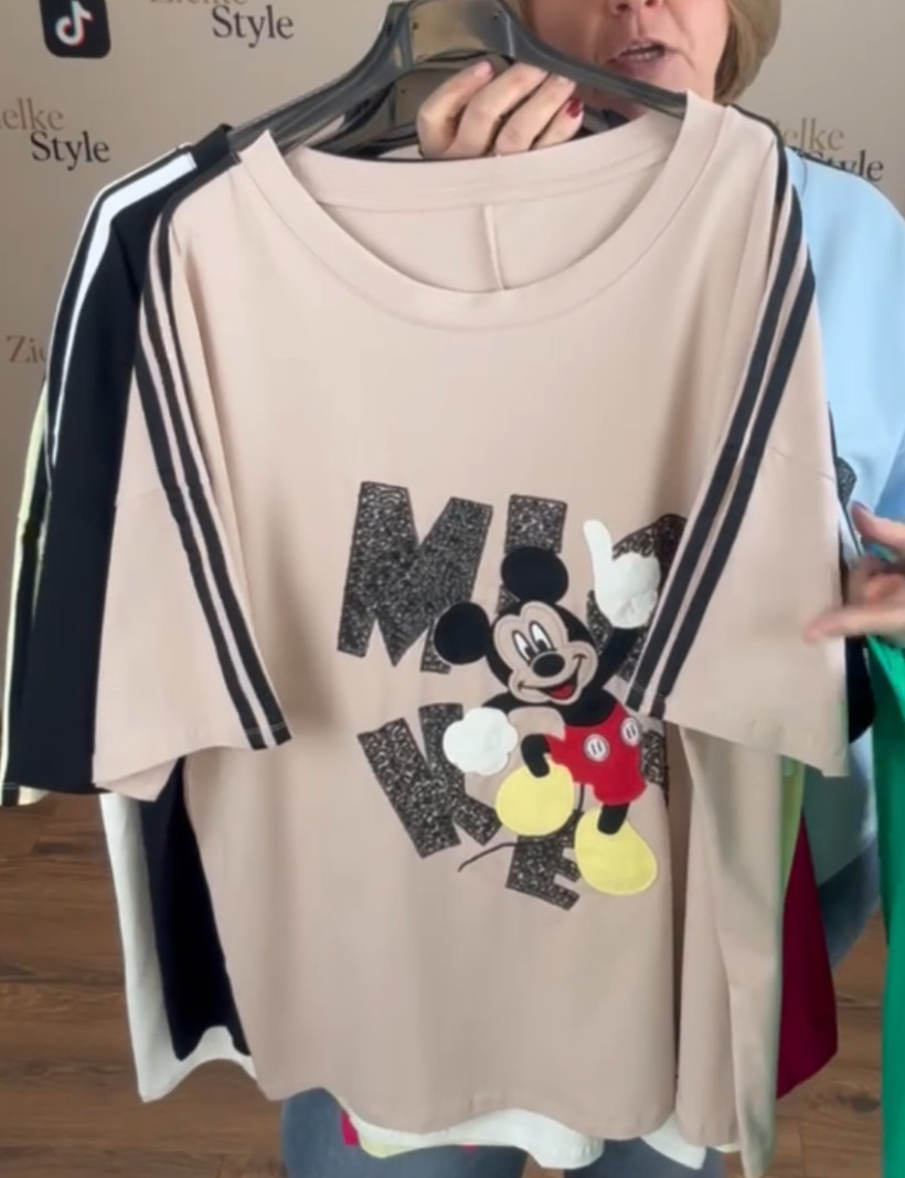 Bluzka jednokolorowa z lampasami na rękawie, myszka miki - 4043 - fango