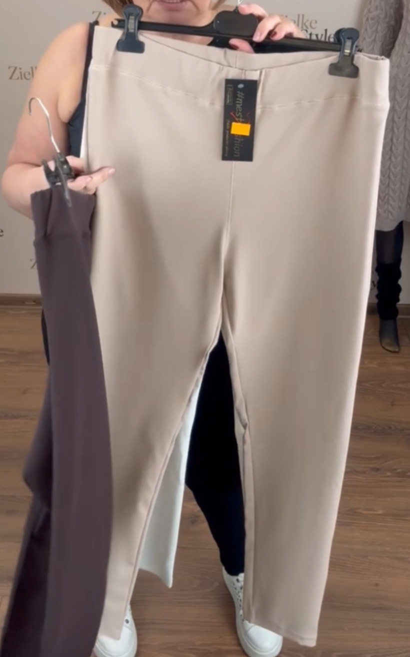 Leginsy na gumie, prążek, mf - 3 - 13906 - beż/fango