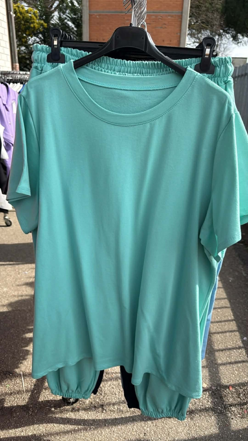 Komplet bluzka + spodnie na gumie - 24448/24449 - mięta 