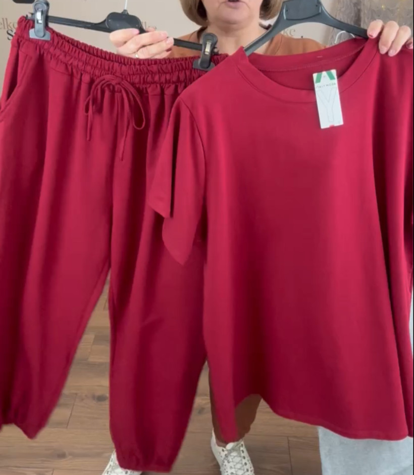 Komplet bluzka + spodnie na gumie - 24448/24449 - bordo