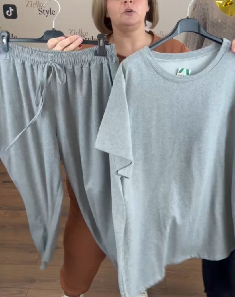 Komplet bluzka + spodnie na gumie - 24448/24449 - popiel