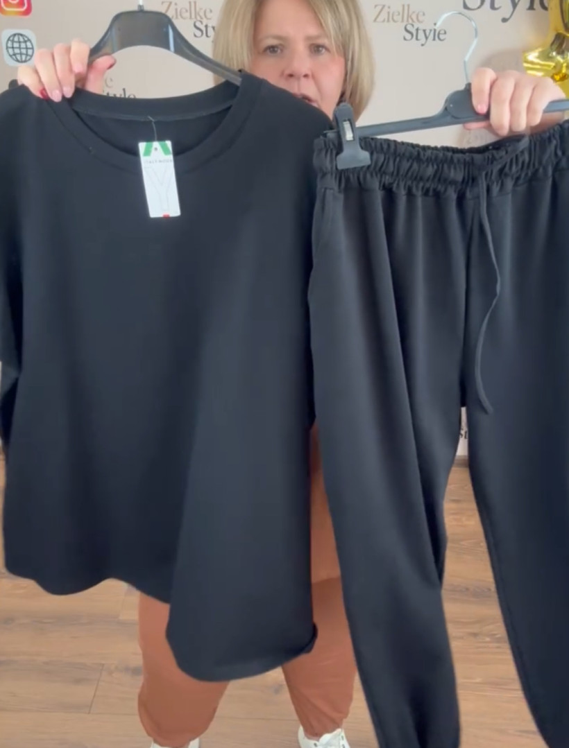 Komplet bluzka + spodnie na gumie - 24448/24449 - czarny