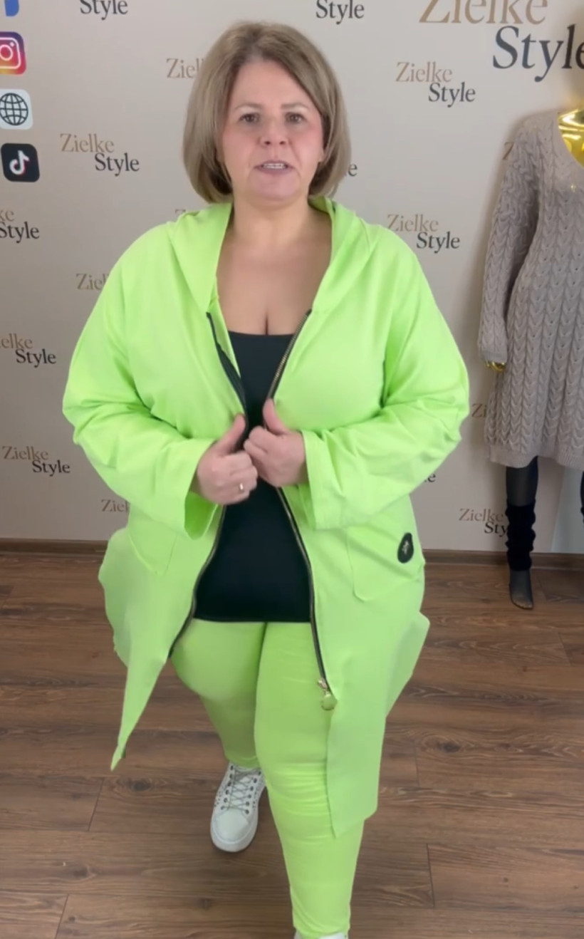 Bluza / płaszczyk długi z kapturem na zamek, mf -13910 - neonowy zielony