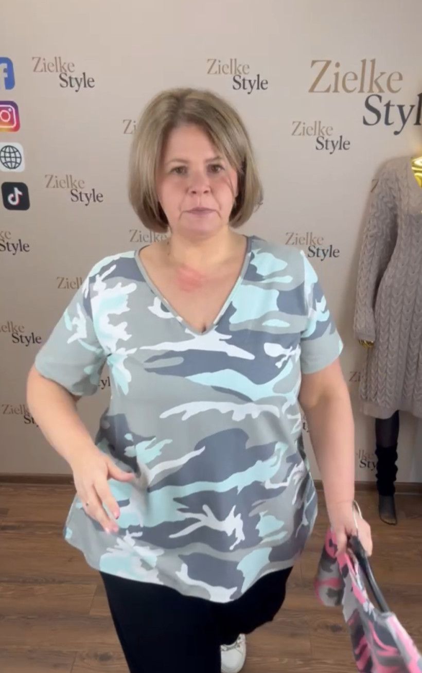 Bluzka/Tunika w serek, moro, mf - 4 - 13913 - mięta