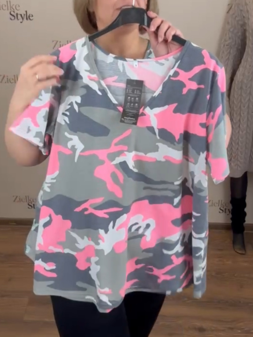 Bluzka/Tunika w serek, moro, mf - 3 - 13913 - róż