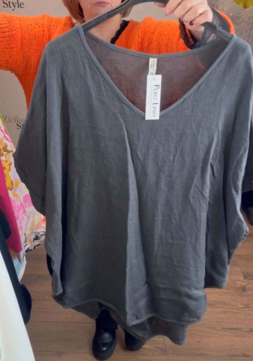 Włochy nr 2 . Tunika jednokolorowa - dekolt w serek wł.25124 - grafit