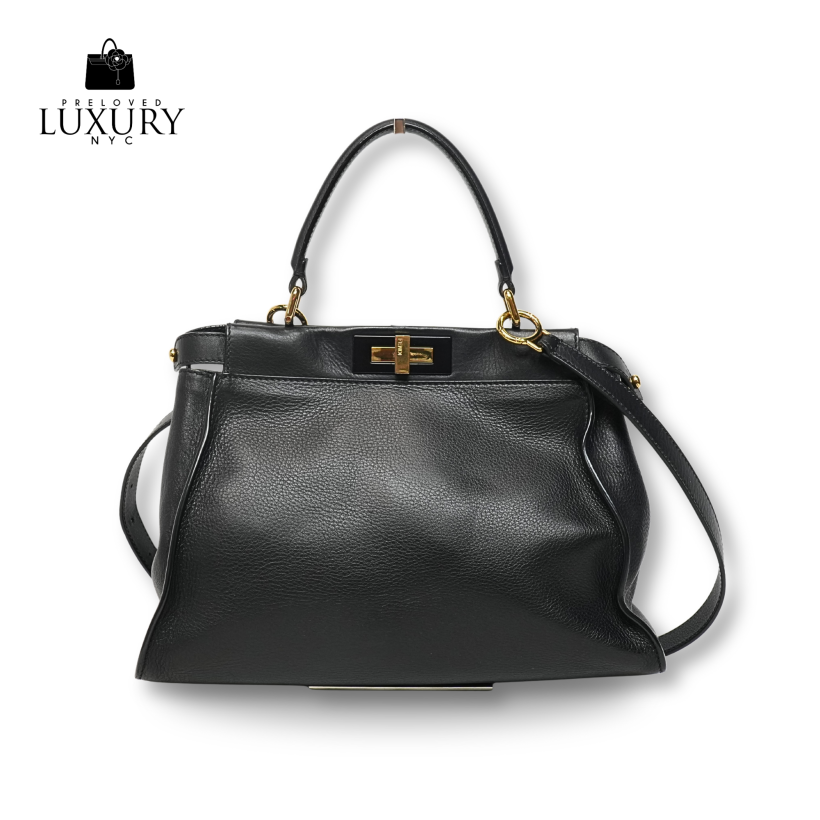 FENDI Peekaboo Medium Celeria 2-Way Black Bag