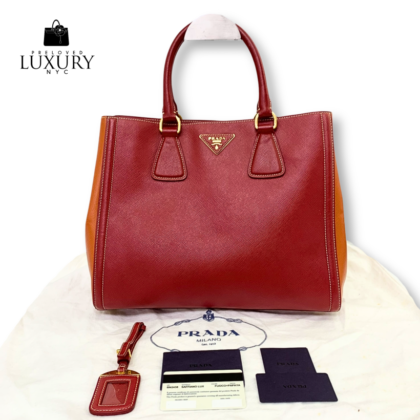 PRADA Bag Bn2438 2Way Bicolor Tote Red/Orange