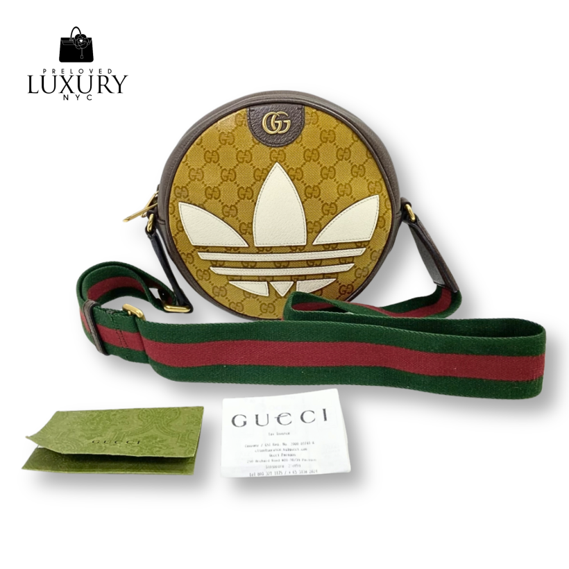 GUCCI 702640 Brown GG Crystal X Adidas Collaboration Round Shoulder Bag
