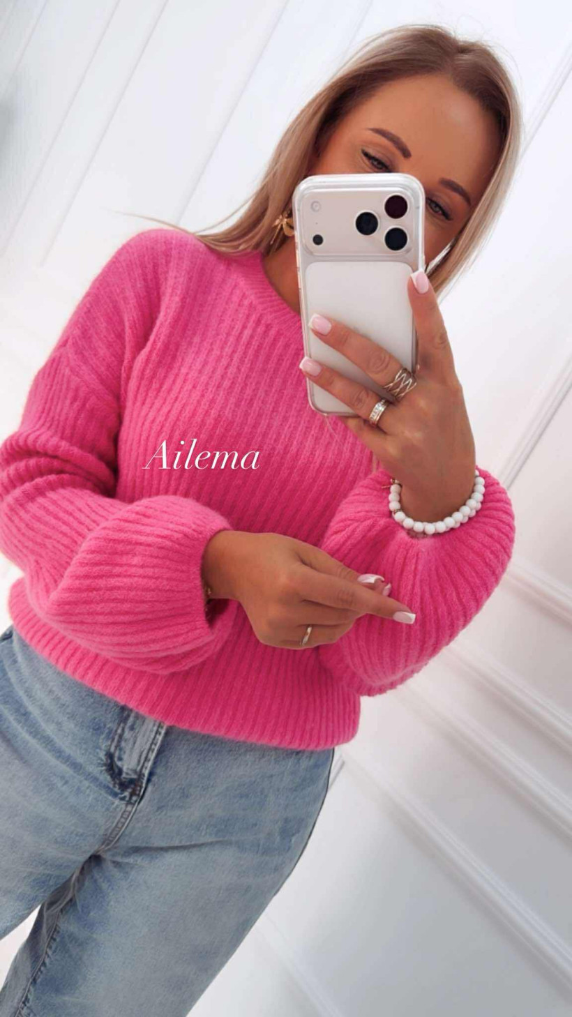 Sweter z okrągłym dekoltem 471 rękaw oversize 