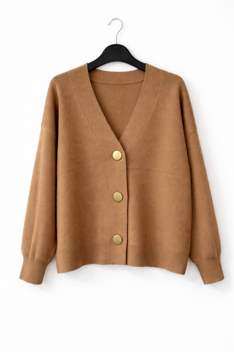 Sweter guziki brąz 1579