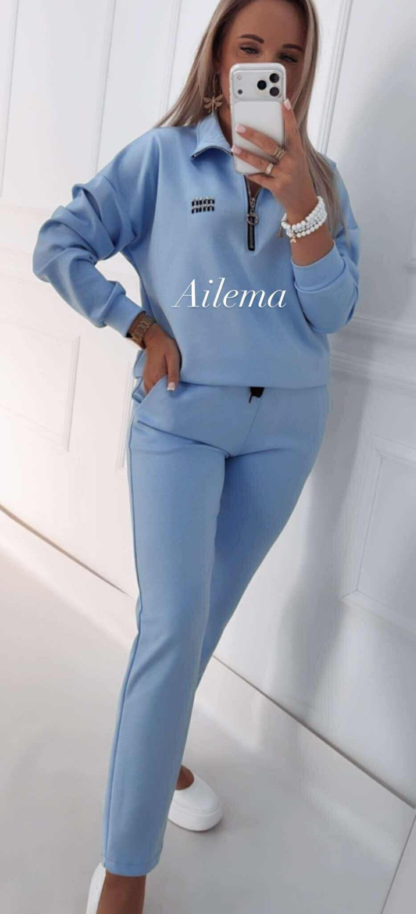 Komplet masełko 313 bluza z zamkiem i naszywką minmin i spodnie