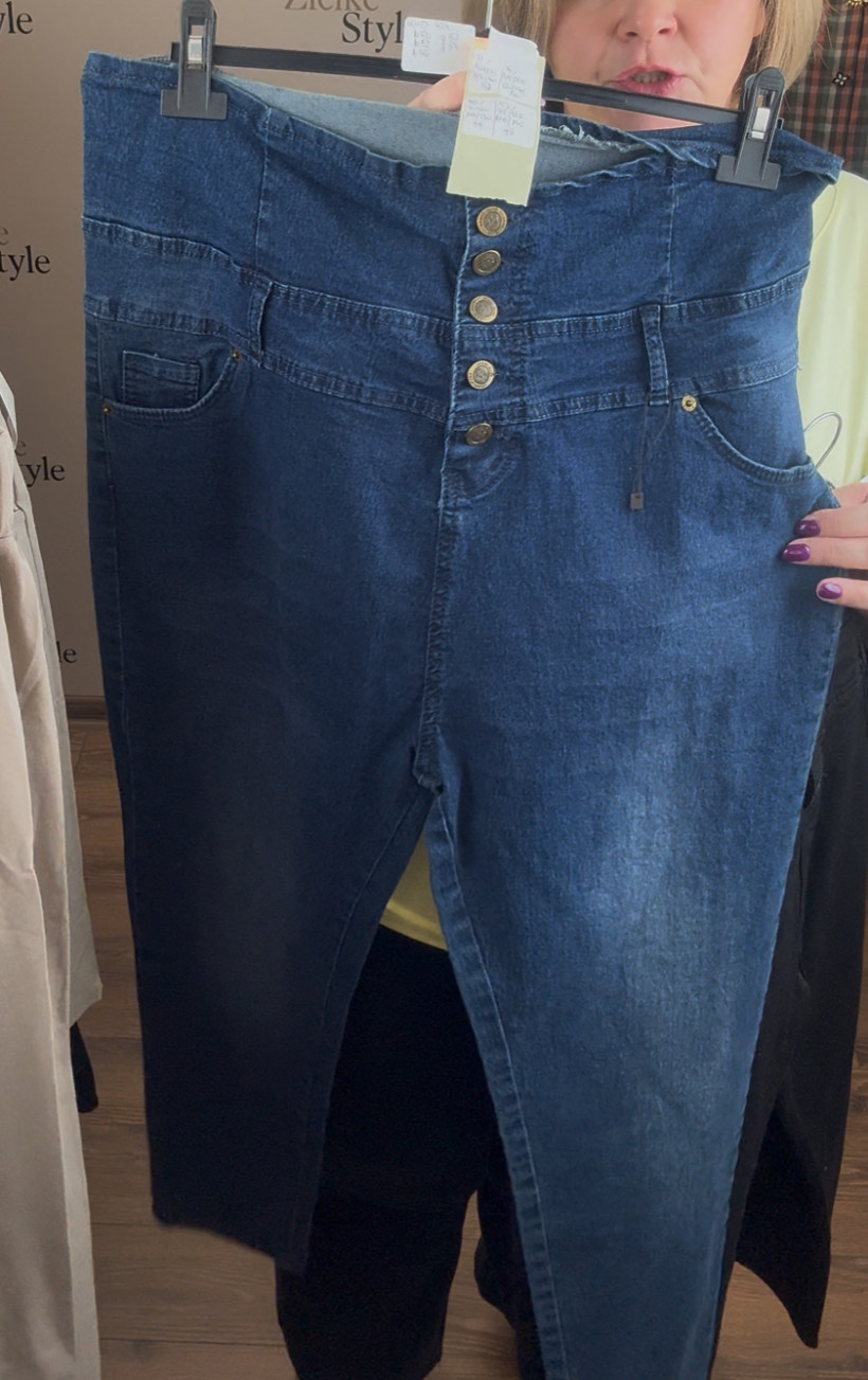 Spodnie jeansowe wysoki pas  - 52 - 424 - granat