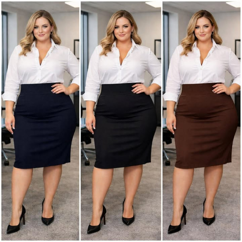 Elegancka spódnica ołówkowa z szeroką gumą w pasie – PLUS SIZE