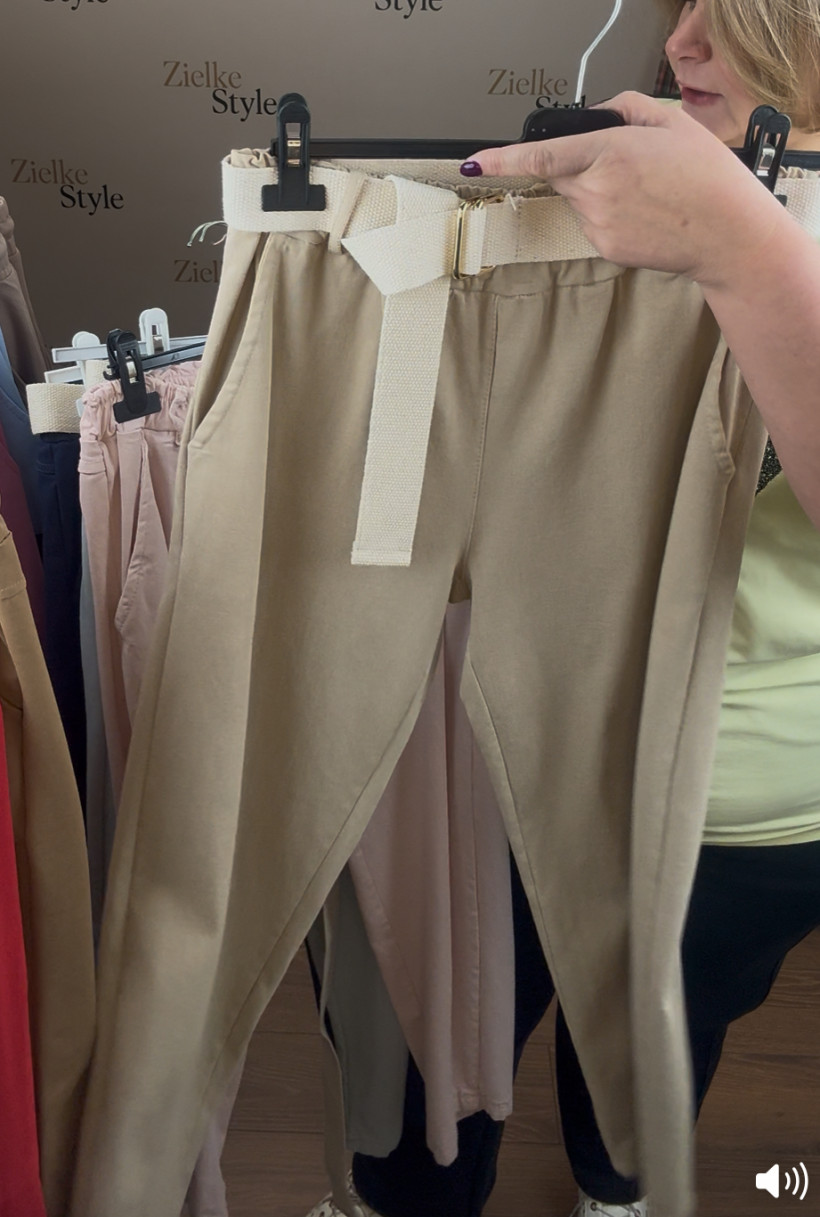 Spodnie jednokolorowe Livans z paskiem - 05117 - fango