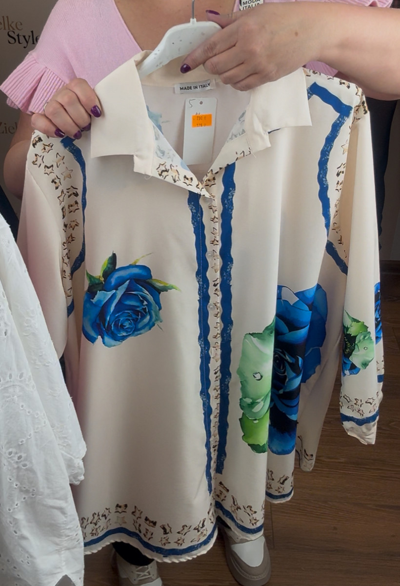 Koszula wzorzysta z kwiatem - tył plisowany - 9730