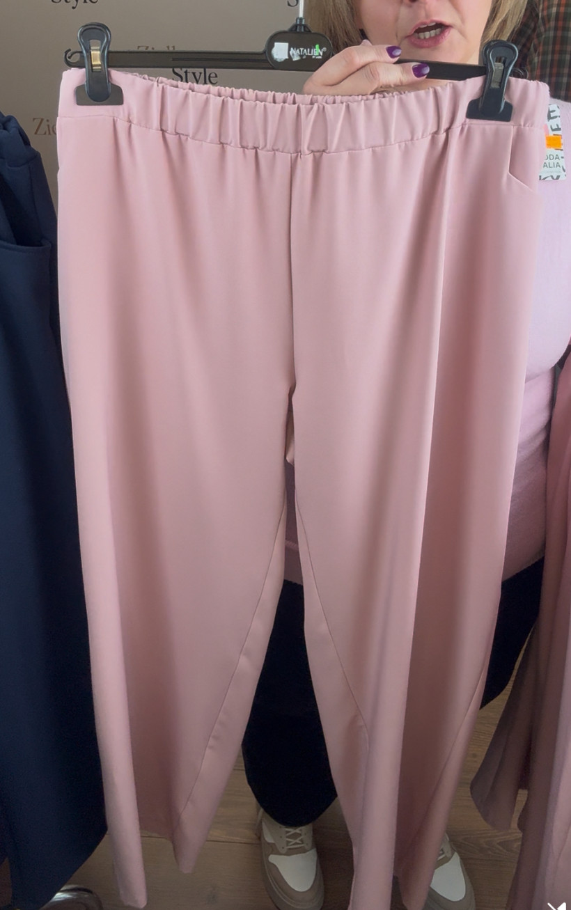 Spodnie na gumie, szeroka nogawka, evi - 3 - 286 - puder