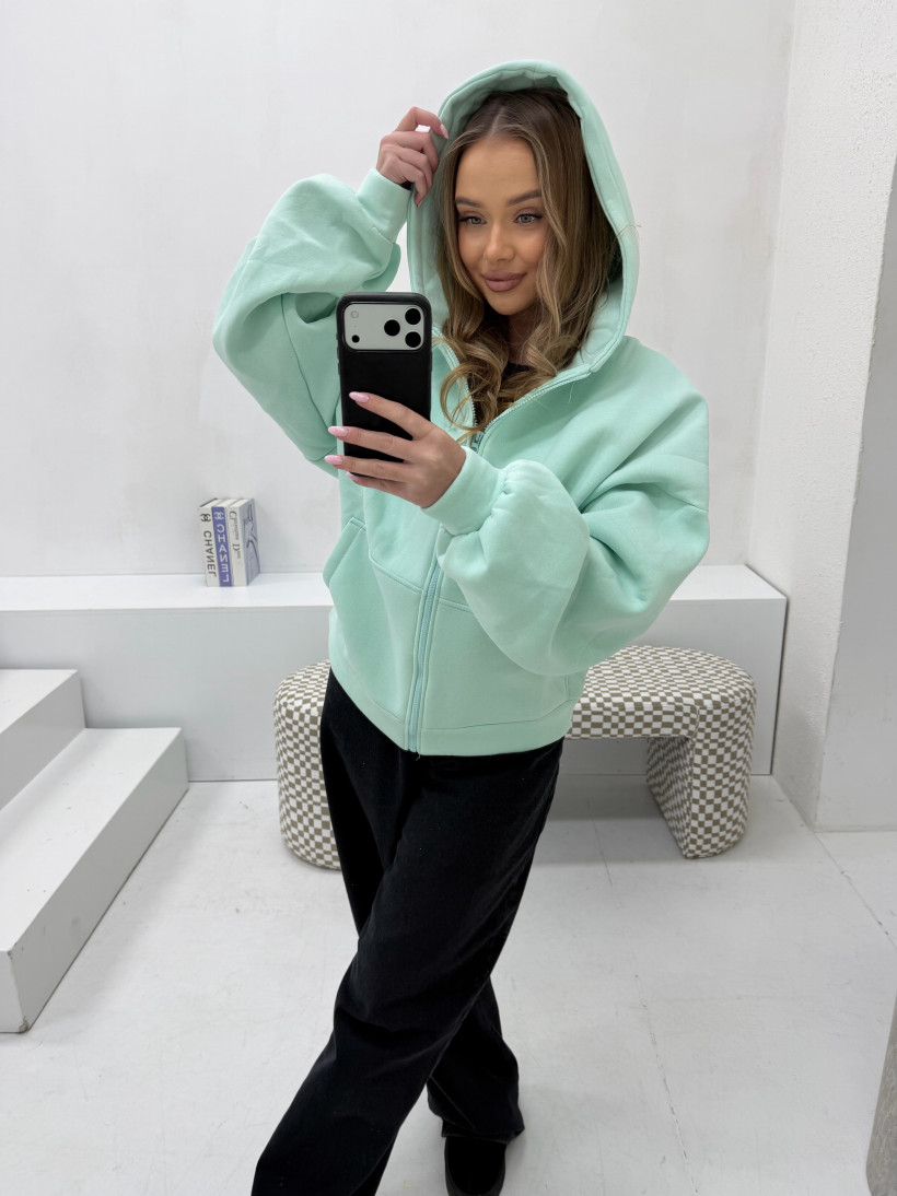 Bluza oversize Moon 821112 zasuwana na zamek z kapturem