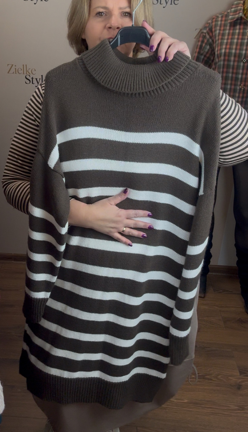 Sweter długi z golfem w paski, pola- 13944