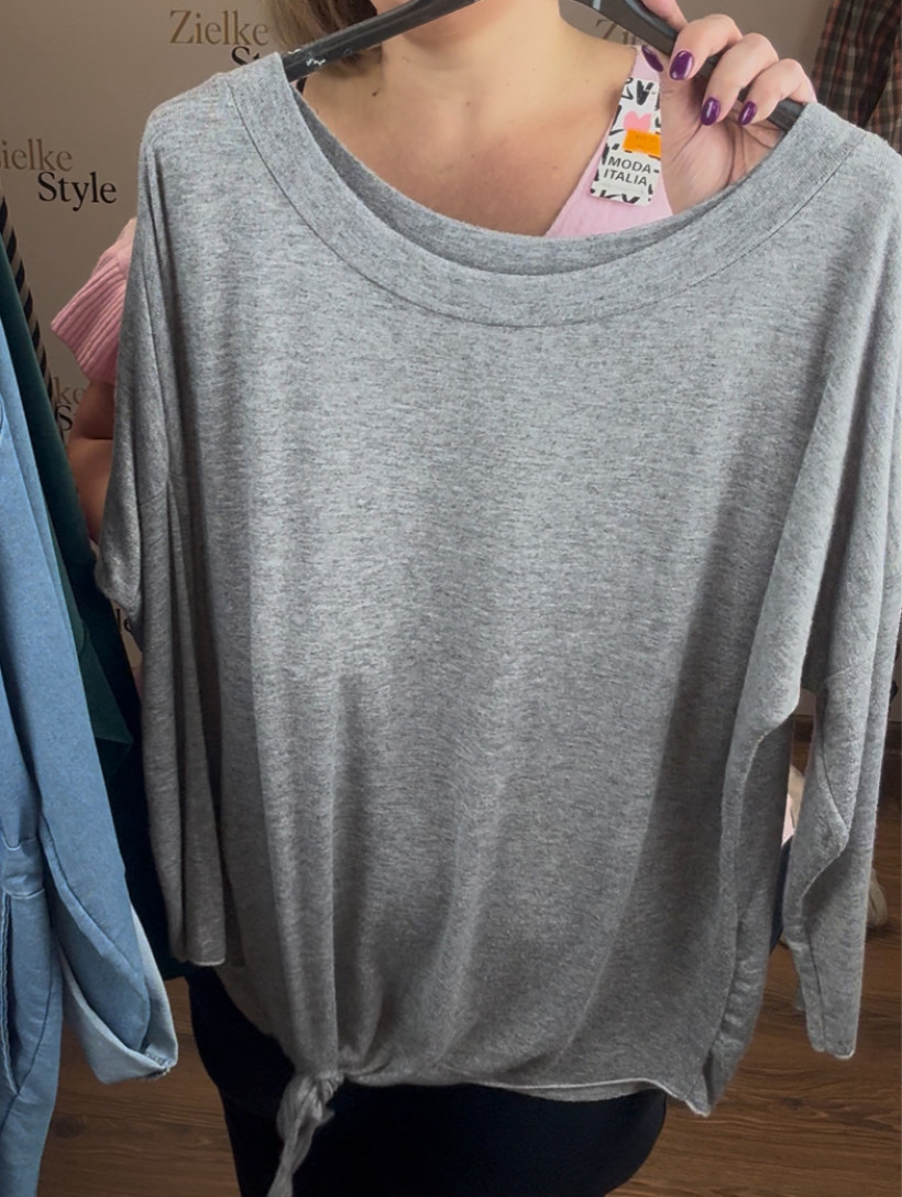 Bluzka dzianinowa wiązana z przodu - 23250 - popiel