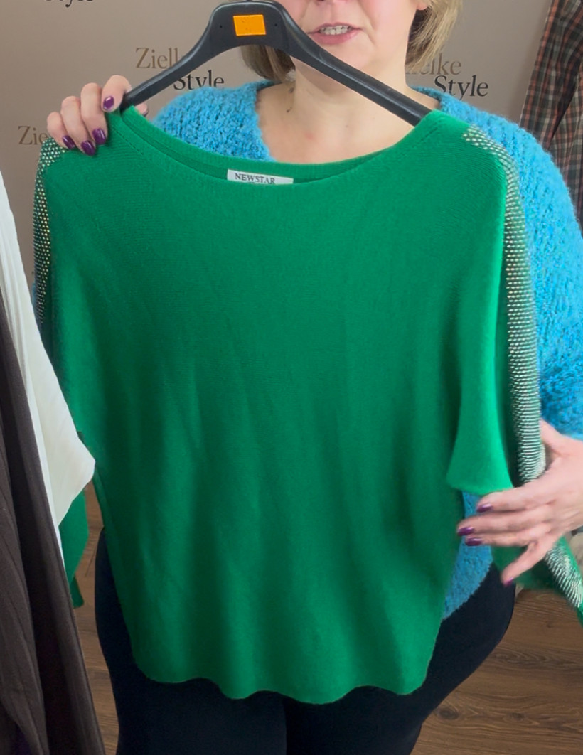 Sweter jednokolorowy, cyrkonie na rękawach - 13965