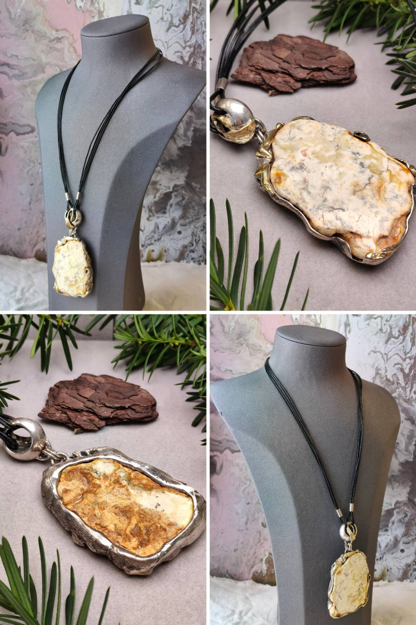 Unikatowy naszyjnik z bursztynu bałtyckiego w oprawie srebrnej - rękodzieło