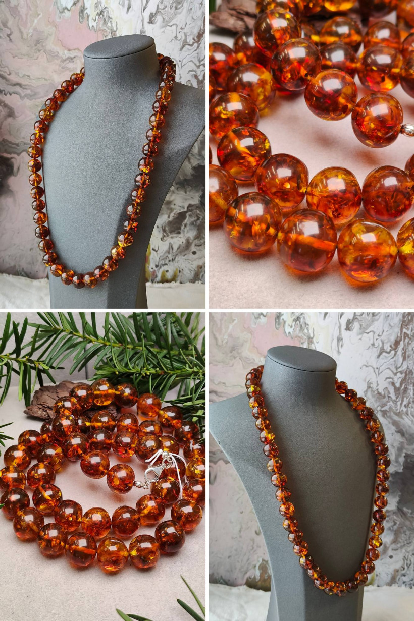 Naszyjnik z bursztynu bałtyckiego - duże koraliki koniakowe ręcznie robione