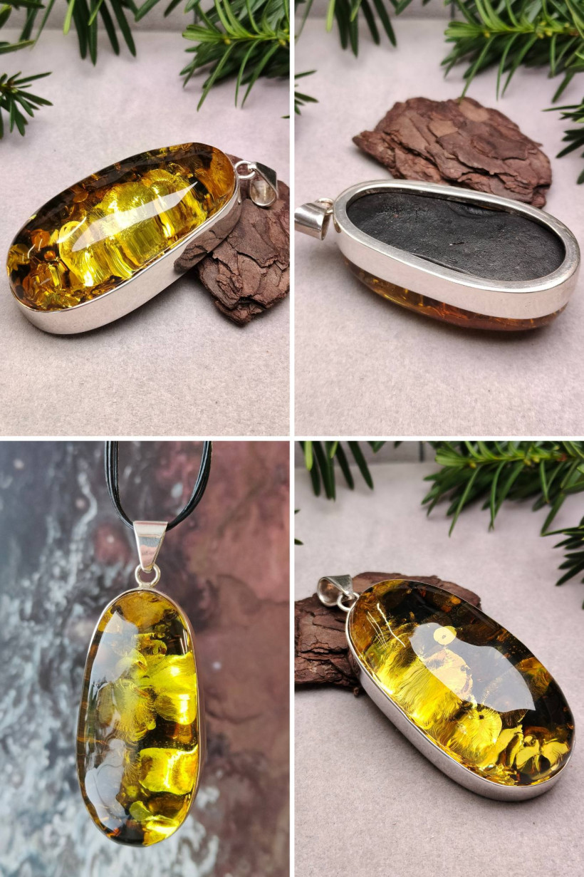 Unikatowy wisior z bursztynu bałtyckiego w srebrnej oprawie – ręcznie robiony, ciepły miód, handmade