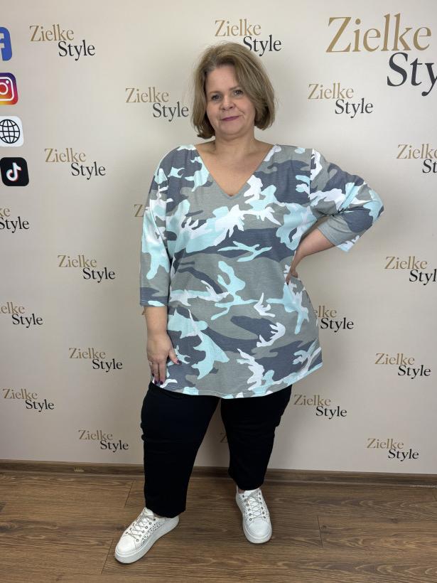 Bluzka/Tunika w serek, rękaw 3/4, moro, mf - 4 - 13976 - mięta