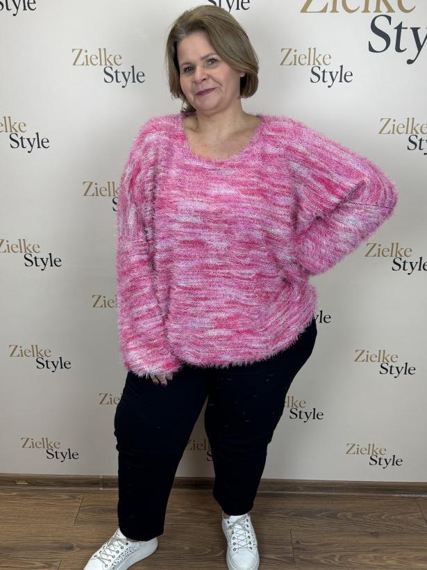 Sweter nietoperz multikolor, włochaty, mf - 13979 - różowy