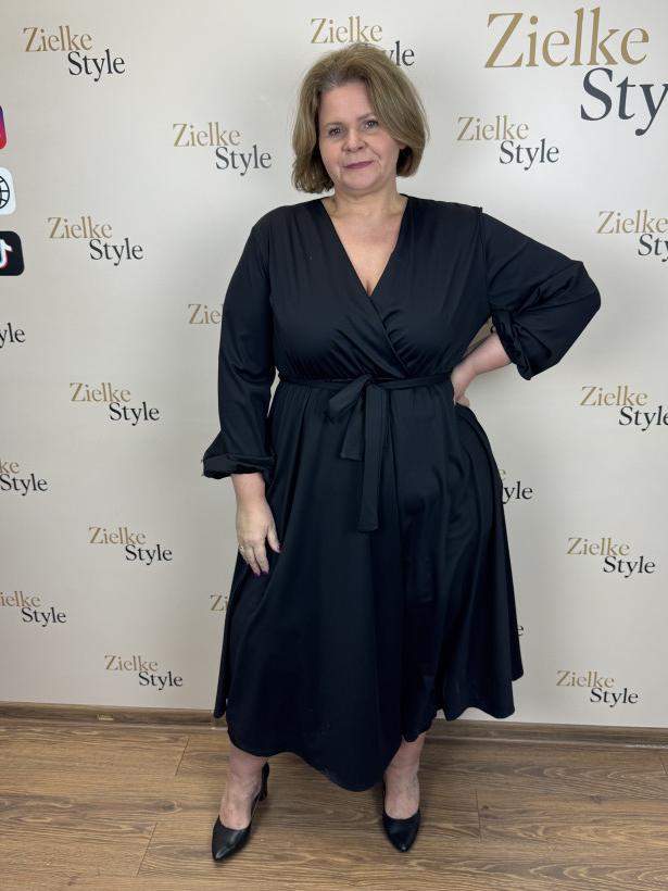 Sukienka zakładany dekold, gumka w pasie, pasek, mf - 13969 - czarna