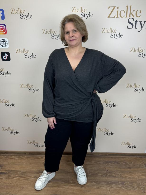 Bluzka zakładany dekold, przekładany bok, mf - 1 - 13970 - grafit