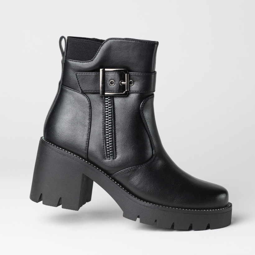 WYPRZEDAŻ Botki damskie zimowe GOODIN HF315 czarne skóra traperek eleganckie 