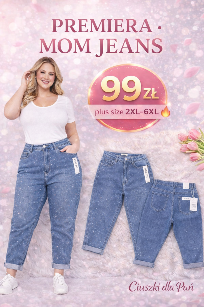 Spodnie jeansowe cyrkonie Mom FIT