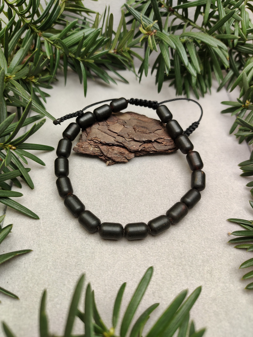 Męska Bransoletka z Czarnego Bursztynu Bałtyckiego | Ręczna Robota, Regulowana, Unikatowa Biżuteria dla Mężczyzn