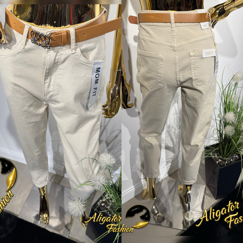 Spodnie jeans piasek Mom fit