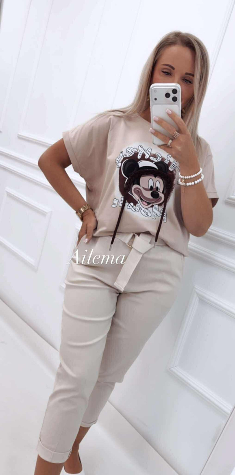 Spodnie gumy 624 z kremowym paskiem