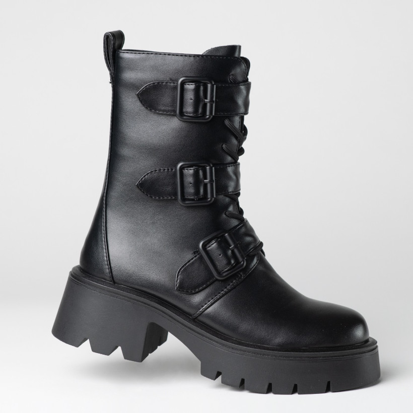 WYPRZEDAŻ Botki traperki damskie z klamrami GOODIN GD-FL2206 czarne