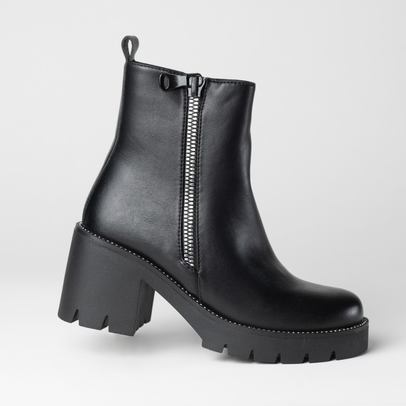 WYPRZEDAŻ Botki zimowe damskie GOODIN HF321 czarne skóra traperek eleganckie zamek