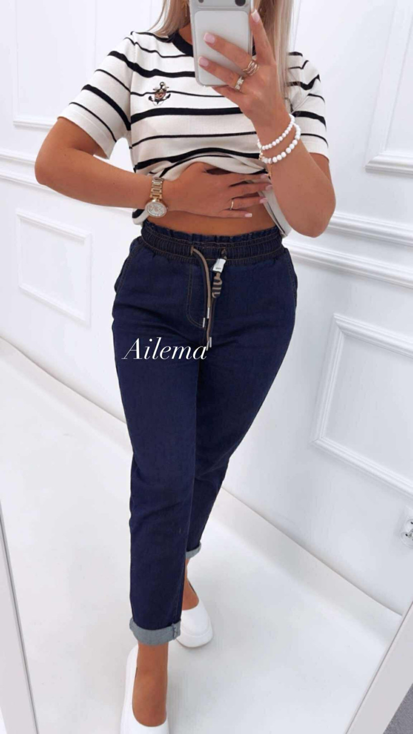 Jeansy REDSEVENTY J1325-12 ciemne z gumą w pasie 