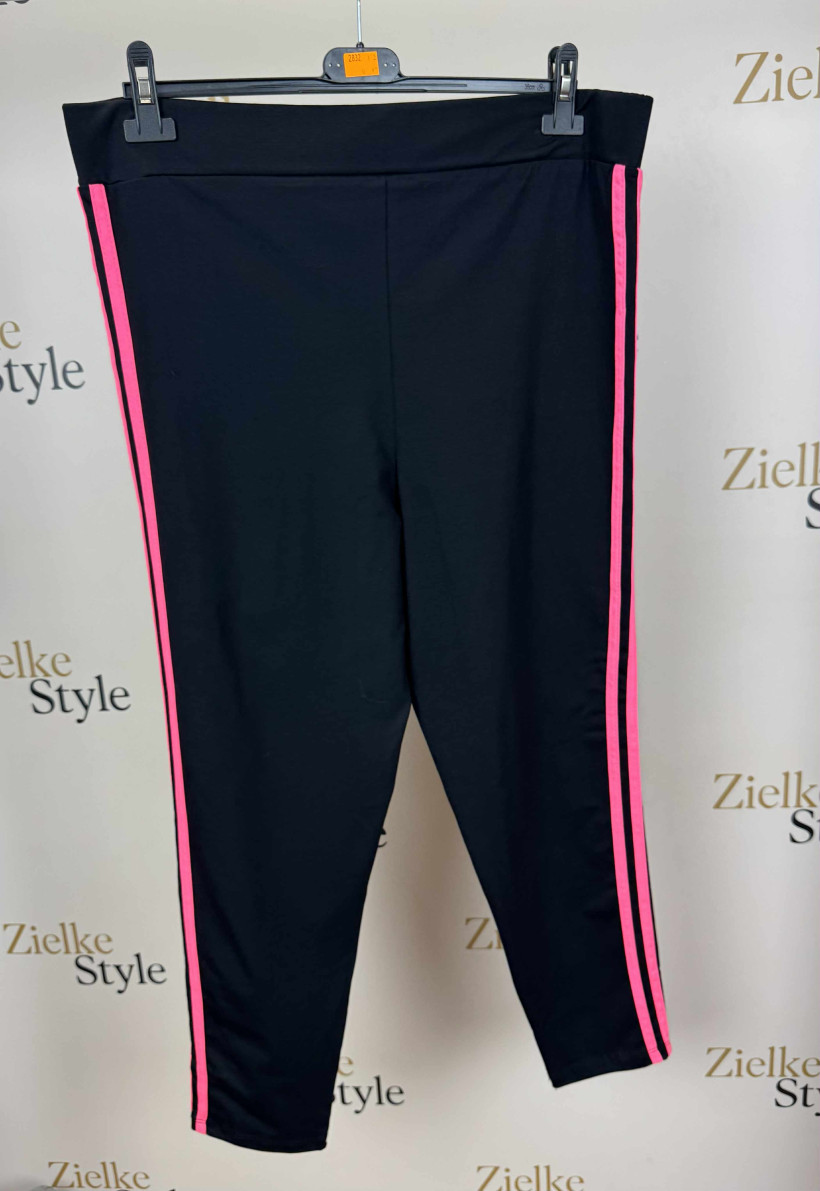 Leginsy jednokolorowe z lampasami - 2832 - czarne z neonowym różem