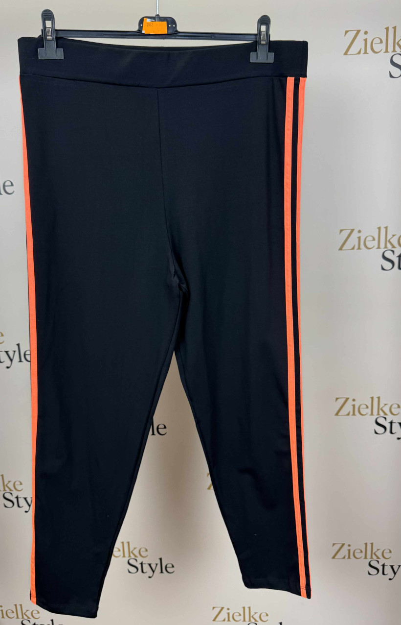 Leginsy jednokolorowe z lampasami - 2832 - czarne z neonowym pomarańczem