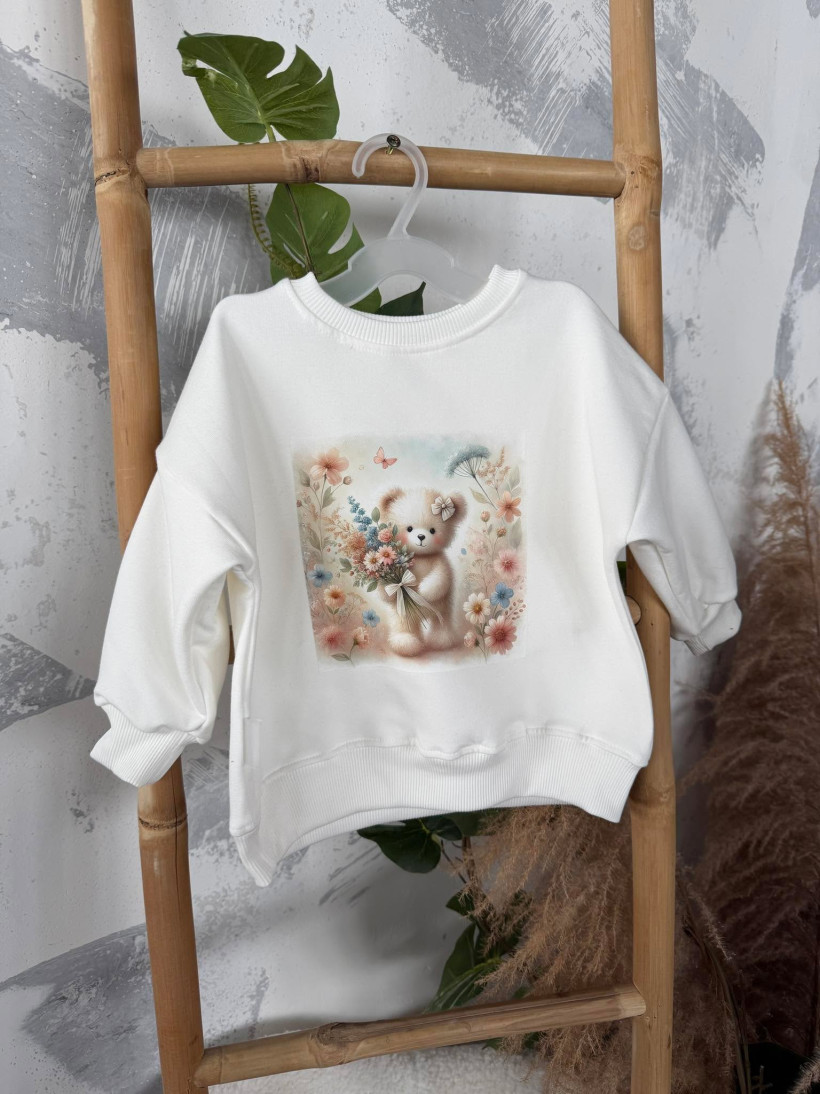 BLUZA ŚMIETANKOWA MIŚ Z DELIKATNYM OCIEPLENIEM MAM TEN LUZ