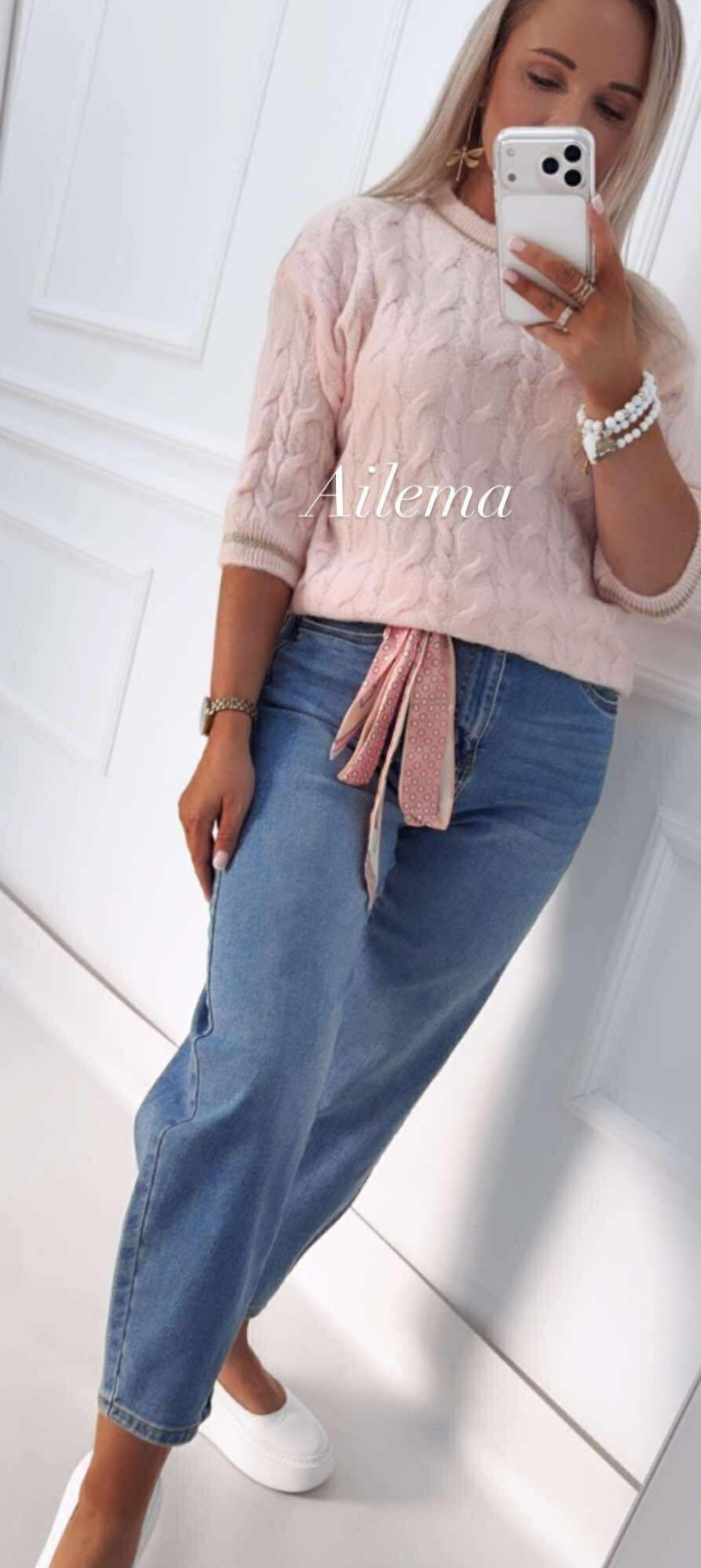 Jeansy M.Sara Balloon fit SK226-4 z ozdobnym paskiem