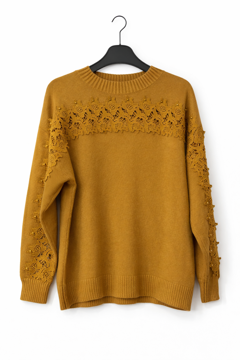 Sweter koronka musztarda 1579